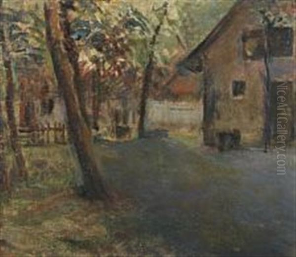 Exterior With Shadowy Trees Oil Painting by Albert Gottschalk