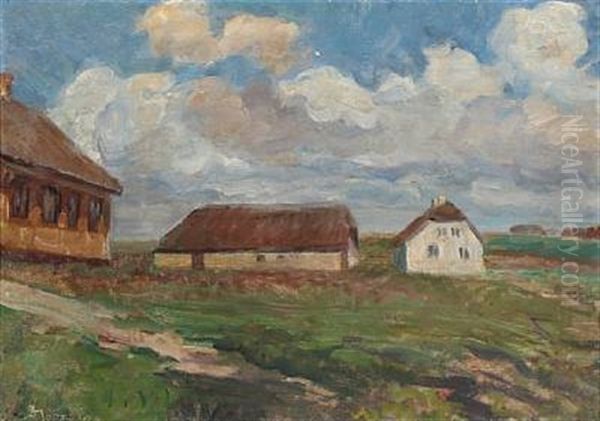 Landskab Med Huse. Vestjylland Oil Painting by Albert Gottschalk