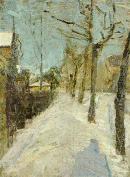 Platanvej I Sne, Solskin Oil Painting by Albert Gottschalk