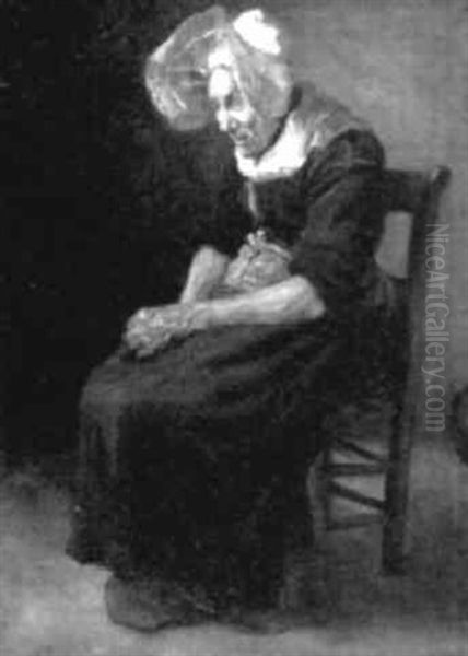 An Old Brittany Peasant Woman Oil Painting by Frederick Carl Gottwald