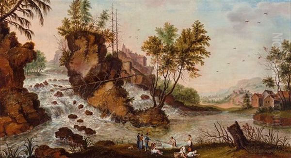 Der Rheinfall Bei Schaffhausen Oil Painting by Franz Augustin Goetz