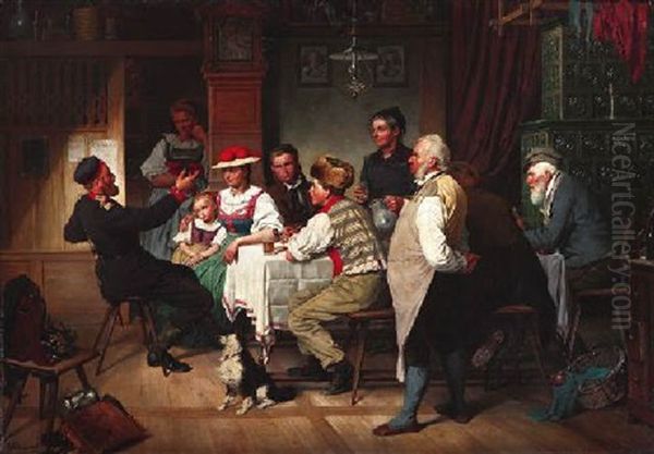 Heimkehr Des Soldaten. Familie Bei Tisch Lauscht Den Erzahlungen Des Heimkehrers Oil Painting by Hermann Goetz