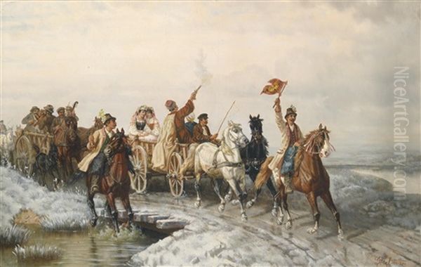 Der Brautzug Oil Painting by Eduard Goetzelmann