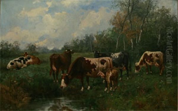 Boskap I Landskap Oil Painting by Eduard Goetzelmann