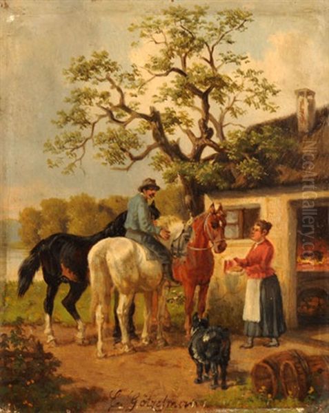 Reiter Vor Haus Oil Painting by Eduard Goetzelmann