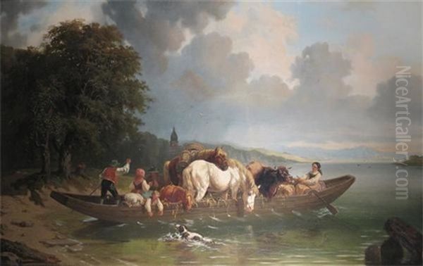 The Country Ferry Oil Painting by Eduard Goetzelmann