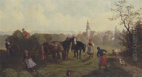 Heuernte Oil Painting by Eduard Goetzelmann