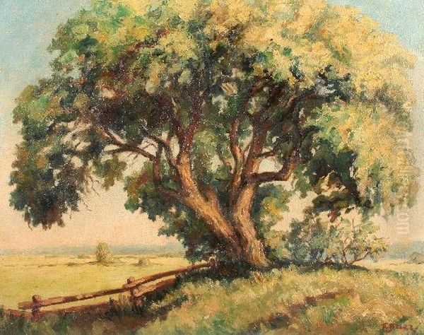 Alter Baum In Landschaft Oil Painting by Fritz Baer