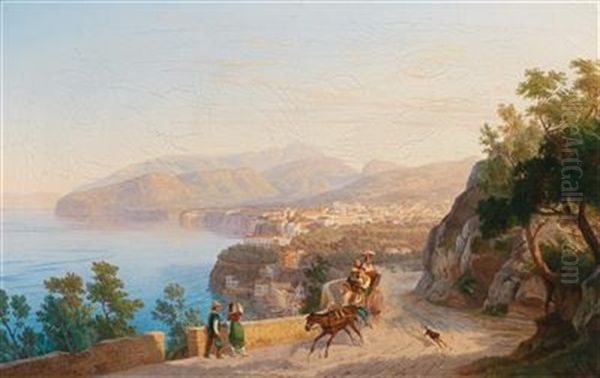 View Of Sorrento, With A Family Outing In The Foreground Oil Painting by Carl (Karl) Wilhelm Goetzloff