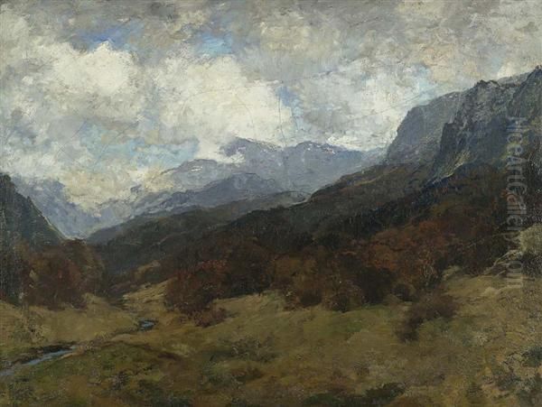 Gebirgslandschaft. Oil Painting by Fritz Baer