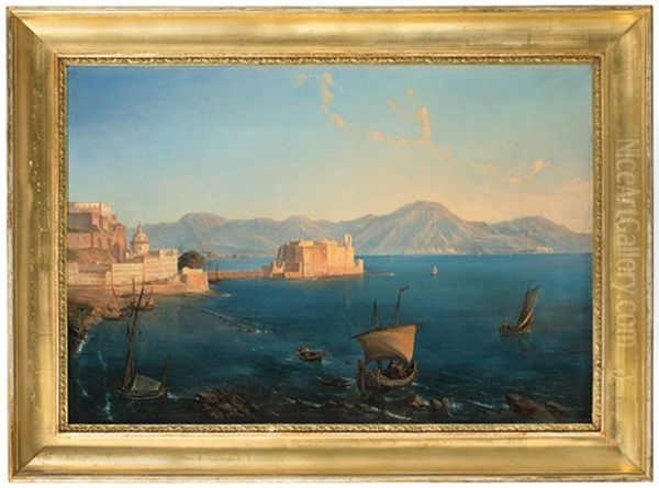 Castel Dell'ovo Oil Painting by Carl (Karl) Wilhelm Goetzloff