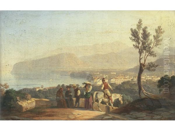 The Bay Of Sorrento Oil Painting by Carl (Karl) Wilhelm Goetzloff