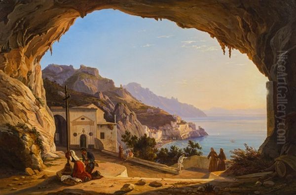 Blick Auf Die Amalfi-kuste, Gesehen Von Der Franz Ludwig Catel Grotte Aus Oil Painting by Carl (Karl) Wilhelm Goetzloff