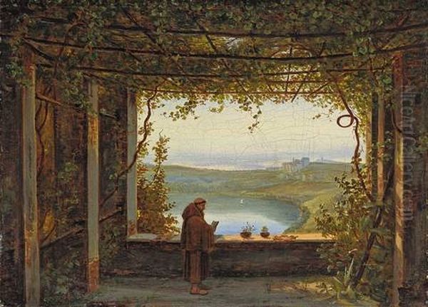 Blick Von Der Pergola Des Kapuziner-klosters In Nemi Auf Den See Mit Genzano Oil Painting by Carl (Karl) Wilhelm Goetzloff