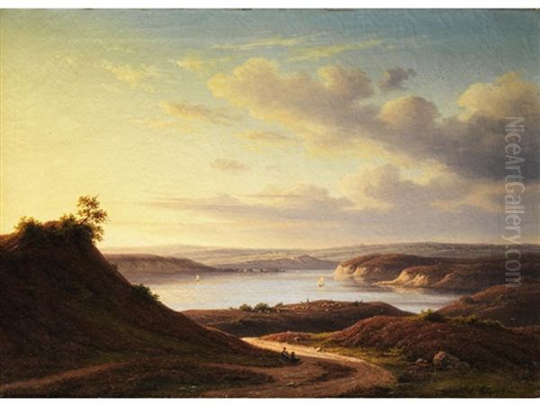 Abendliche Flusslandschaft Oil Painting by Carl (Karl) Wilhelm Goetzloff