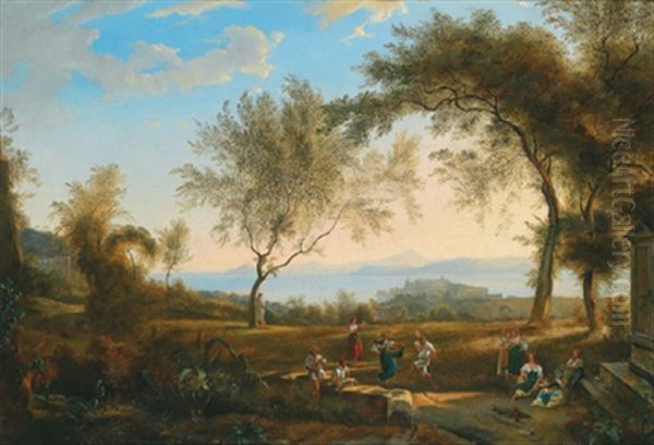 Tanzvergnugen In Der Bucht Von Pozzuoli Oil Painting by Carl (Karl) Wilhelm Goetzloff