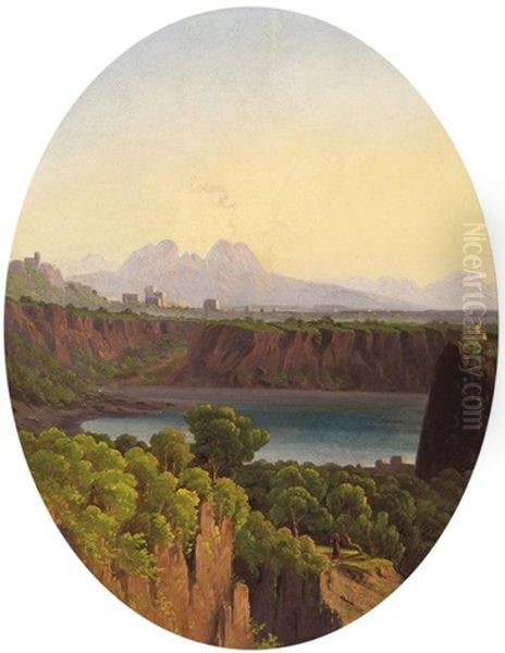 Italienische Gebirgslandschaft Mit Einem See Oil Painting by Carl (Karl) Wilhelm Goetzloff