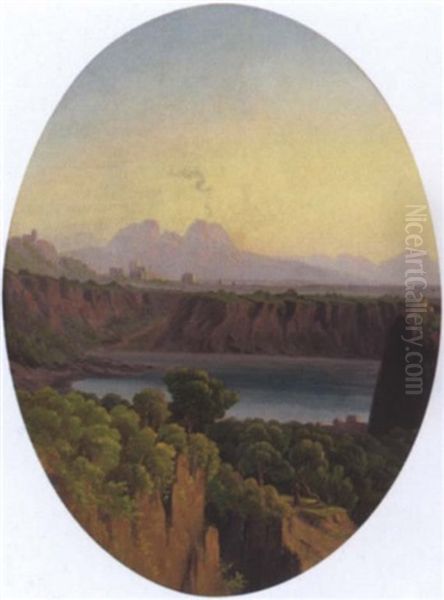 Landschaft Mit Einem See Bei Neapel Oil Painting by Carl (Karl) Wilhelm Goetzloff