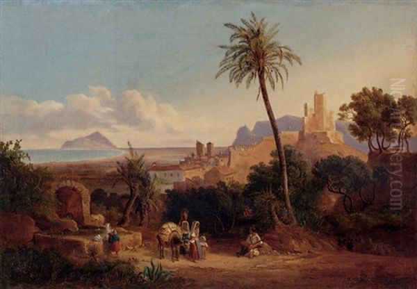 Terracina Oil Painting by Carl (Karl) Wilhelm Goetzloff