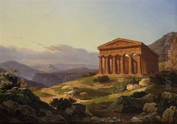 Temple Of Segesta, Sicily Oil Painting by Carl (Karl) Wilhelm Goetzloff