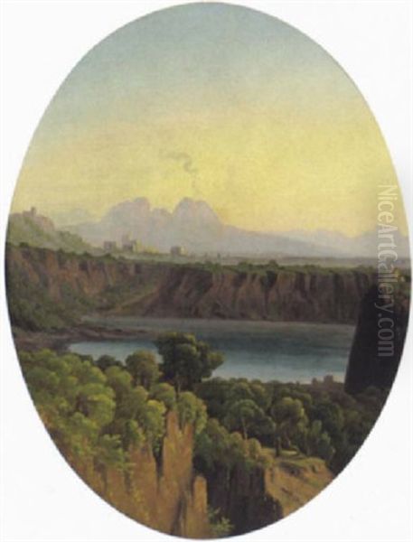 Landschaft Mit Einem See Bei Neapel Oil Painting by Carl (Karl) Wilhelm Goetzloff