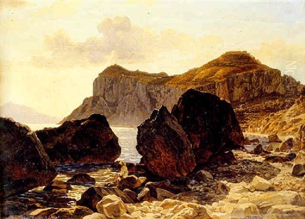 Fishing Off The Rocks, Capri by Carl (Karl) Wilhelm Goetzloff