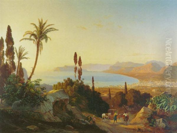 Golf Von Palermo Mit Kap Zafferano Oil Painting by Carl (Karl) Wilhelm Goetzloff