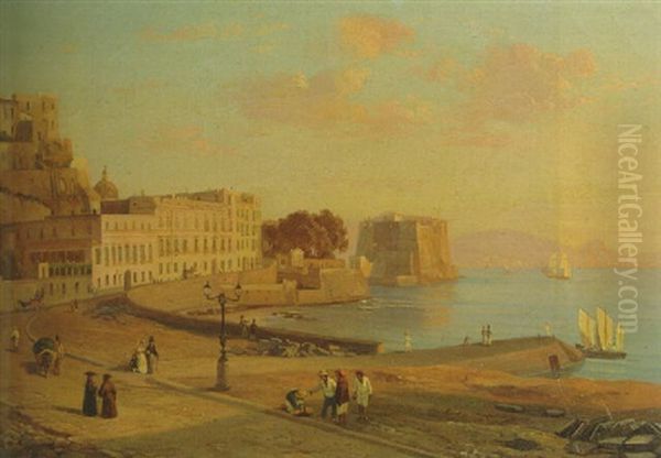 The Bay Of Naples Oil Painting by Carl (Karl) Wilhelm Goetzloff