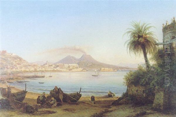 Vue De La Baie De Naples, L'eruption Du Vesuve Oil Painting by Carl (Karl) Wilhelm Goetzloff