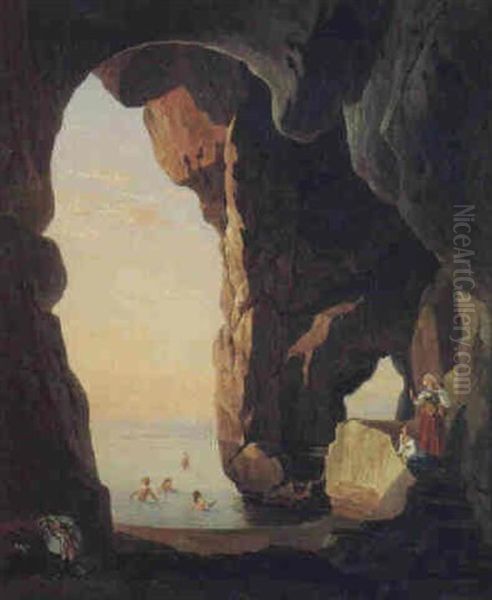 Badende In Der Grotta Cocumella Bei Sorrent Oil Painting by Carl (Karl) Wilhelm Goetzloff