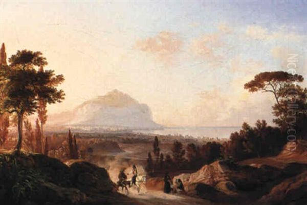 Ansicht Von Palermo Mit Dem Monte Pellegrino Oil Painting by Carl (Karl) Wilhelm Goetzloff