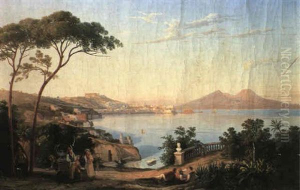 A View Over The Bay Of Naples Oil Painting by Carl (Karl) Wilhelm Goetzloff