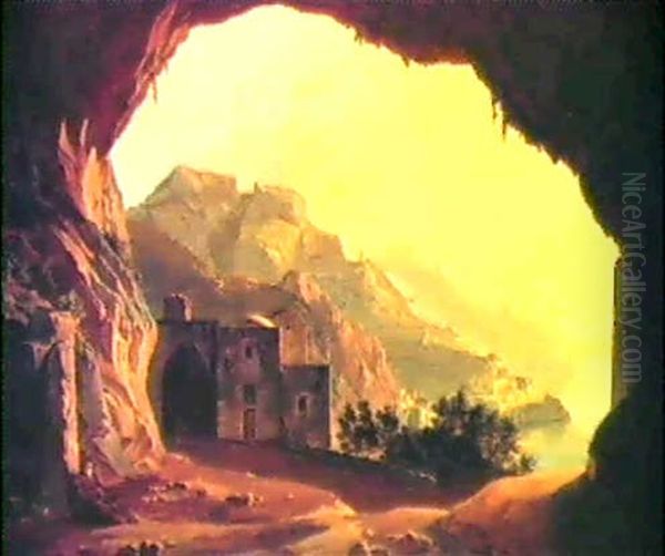 Grotte Von Amalfi Oil Painting by Carl (Karl) Wilhelm Goetzloff