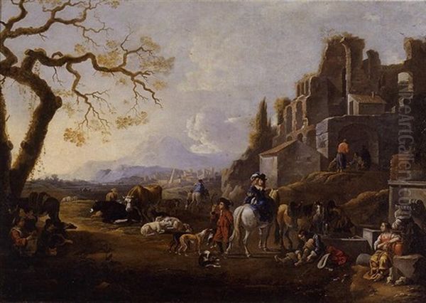 Landscape With Figures Oil Painting by Antoon Goubau