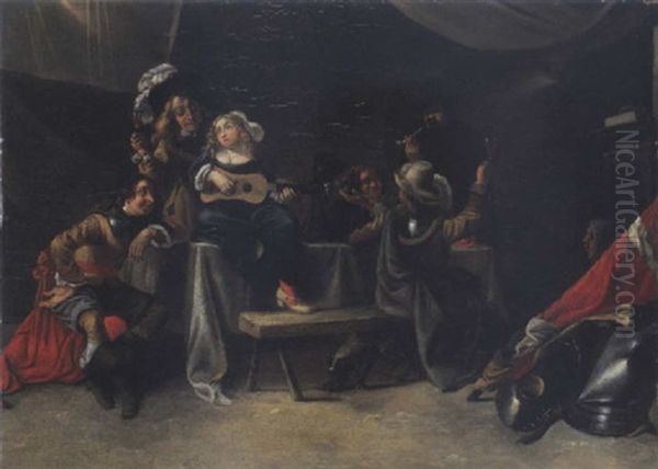 Interieur De Taverne Avec Des Soldats Et Une Musicienne Oil Painting by Antoon Goubau