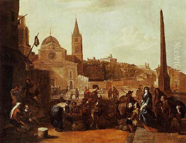 Scene De Marche En Italie Oil Painting by Antoon Goubau