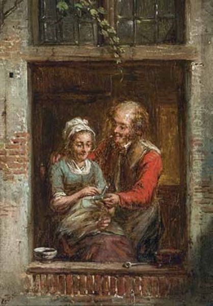 Genrebild Mit Einem Paar In Einem Fensterausschnitt Oil Painting by Frans Goubau