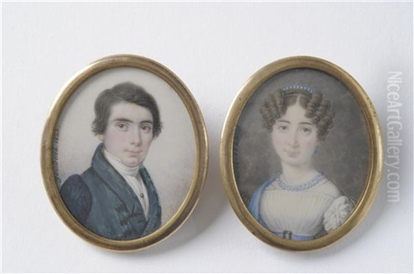 Two Portrait Miniatures Of A Biedermeier Couple Oil Painting by Louis Francois Goubert