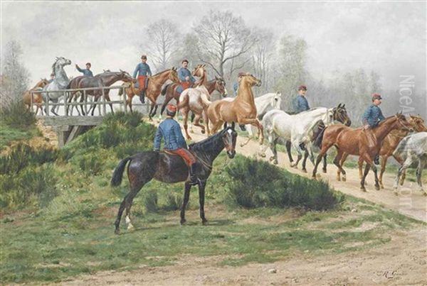 Preparing The Cavalry Oil Painting by Jean Richard Goubie