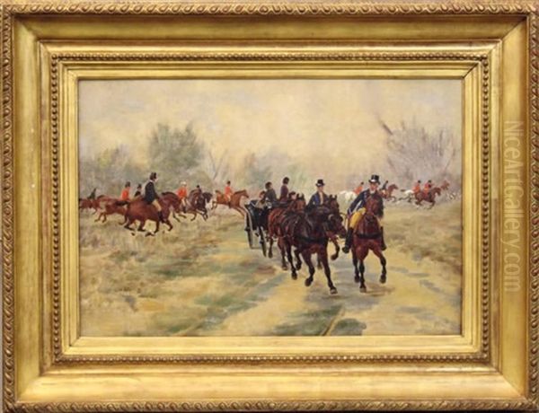 Scene De Chasse A Courre Oil Painting by Jean Richard Goubie