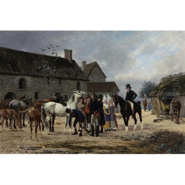 Choosing The Best Hunter Oil Painting by Jean Richard Goubie