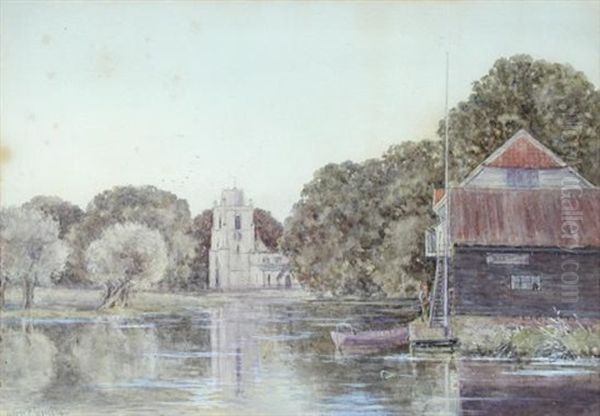 On The Thames - Sunbury Weir, Surrey Oil Painting by Alexander Carruthers Gould