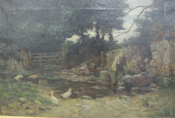 A Shady Corner On A Dartmoor Farm Oil Painting by Alexander Carruthers Gould