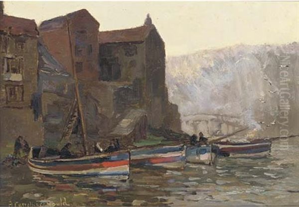 High Water, Staithes, Yorkshire (+ Pilchards; Pair) Oil Painting by Alexander Carruthers Gould