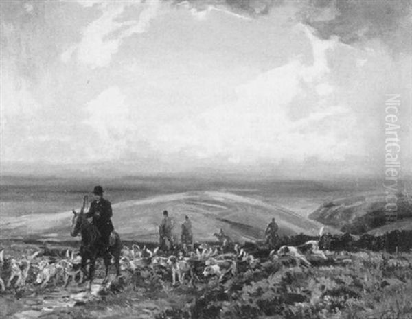 With The D And S.s.h. On Stoke Common Exmoor - A Hunting Scene Oil Painting by Alexander Carruthers Gould