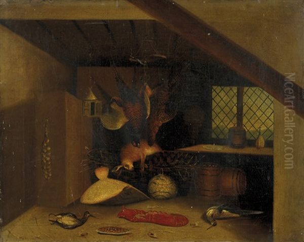 Interior Still Life With Pheasants, Snipe, Hare, Flounder And Crayfish Oil Painting by William Buelow Gould