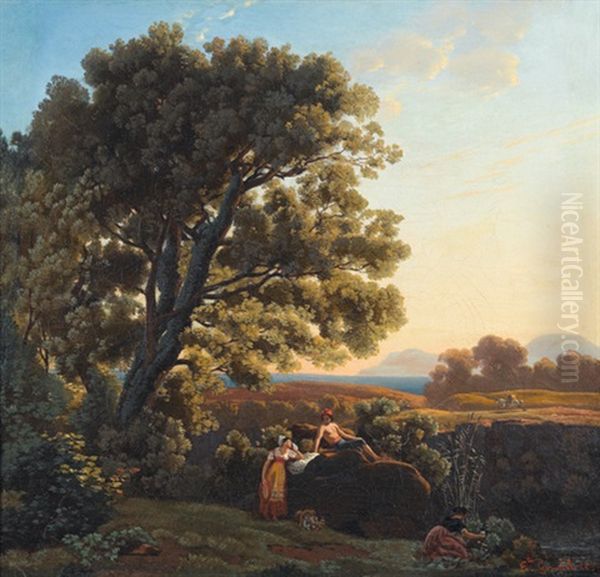 Idyllische Mittelmeerlandschaft Mit Bauern Oil Painting by Ernest Goupil