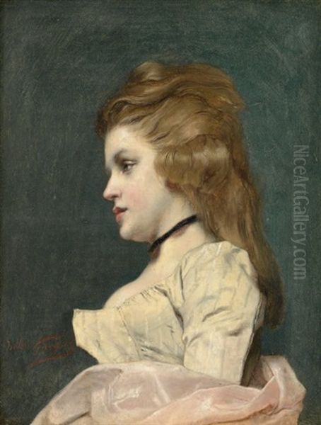 Portrait De Jeune Femme De Profil Oil Painting by Jules Adolphe Goupil