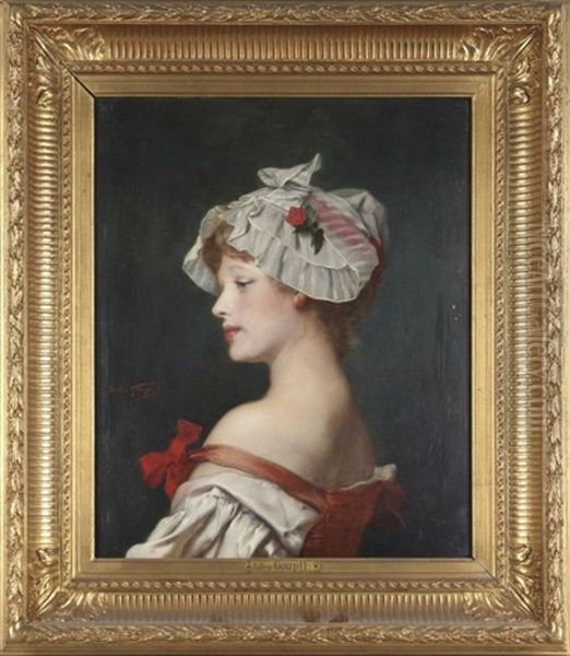 Jeune Fille De Trois-quart Au Bonnet De Linon Oil Painting by Jules Adolphe Goupil