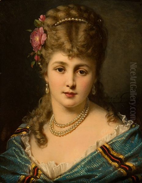 Portrait De Jeune Dame Oil Painting by Jules Adolphe Goupil